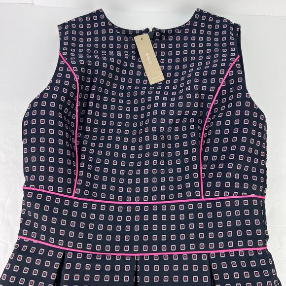 NWT J. Crew Navy Pink Pleated Full-skirt Jacquard Dress 00 Classy Career Retro - Picture 6 of 14